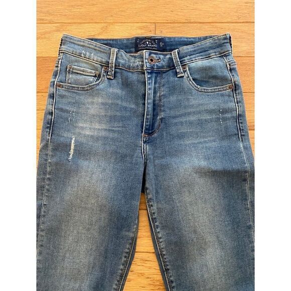 Lucky Brand Bridgette Skinny Womens mid-rise distressed frayed hem jeans sz 2/26 - Picture 4 of 11